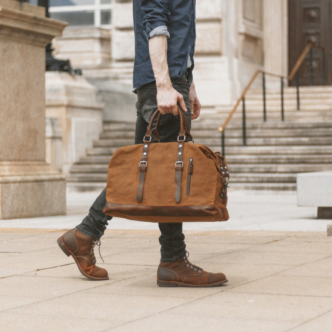 Waxed Canvas & Leather Weekender Bag - Ashdown in Sandstone Brown by Oldfield Workshop (8 GA)