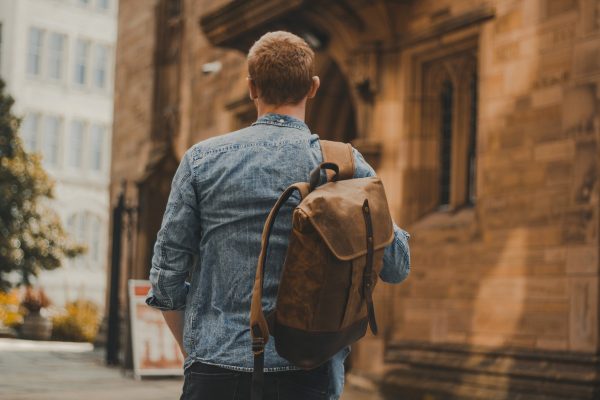 Waxed Cotton Canvas and Leather Backpack Rucksack - Menswear Denim Rugged Style Outfit - The Kingston in Sandstone by Oldfield