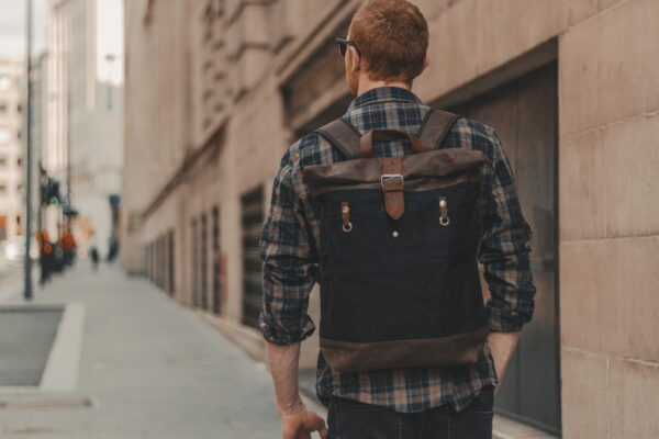 Waxed Cotton Canvas and Leather Backpack Rucksack - Menswear Denim Rugged Style Outfit - The Farnborough in Graphite by Oldfield Waxed Cotton Canvas and Leather Backpack Rucksack - Menswear Denim Rugged Style Outfit - The Farnborough in Graphite by Oldfield