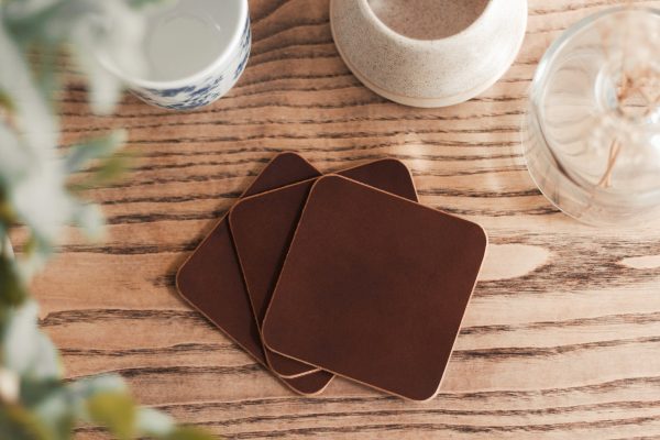 Leather Coffee Beer Wine Whisky Glass Coasters - Luxury Premium Grade Leather - Home Design Decor - Buttero Leather Drinks Coasters by Oldfield