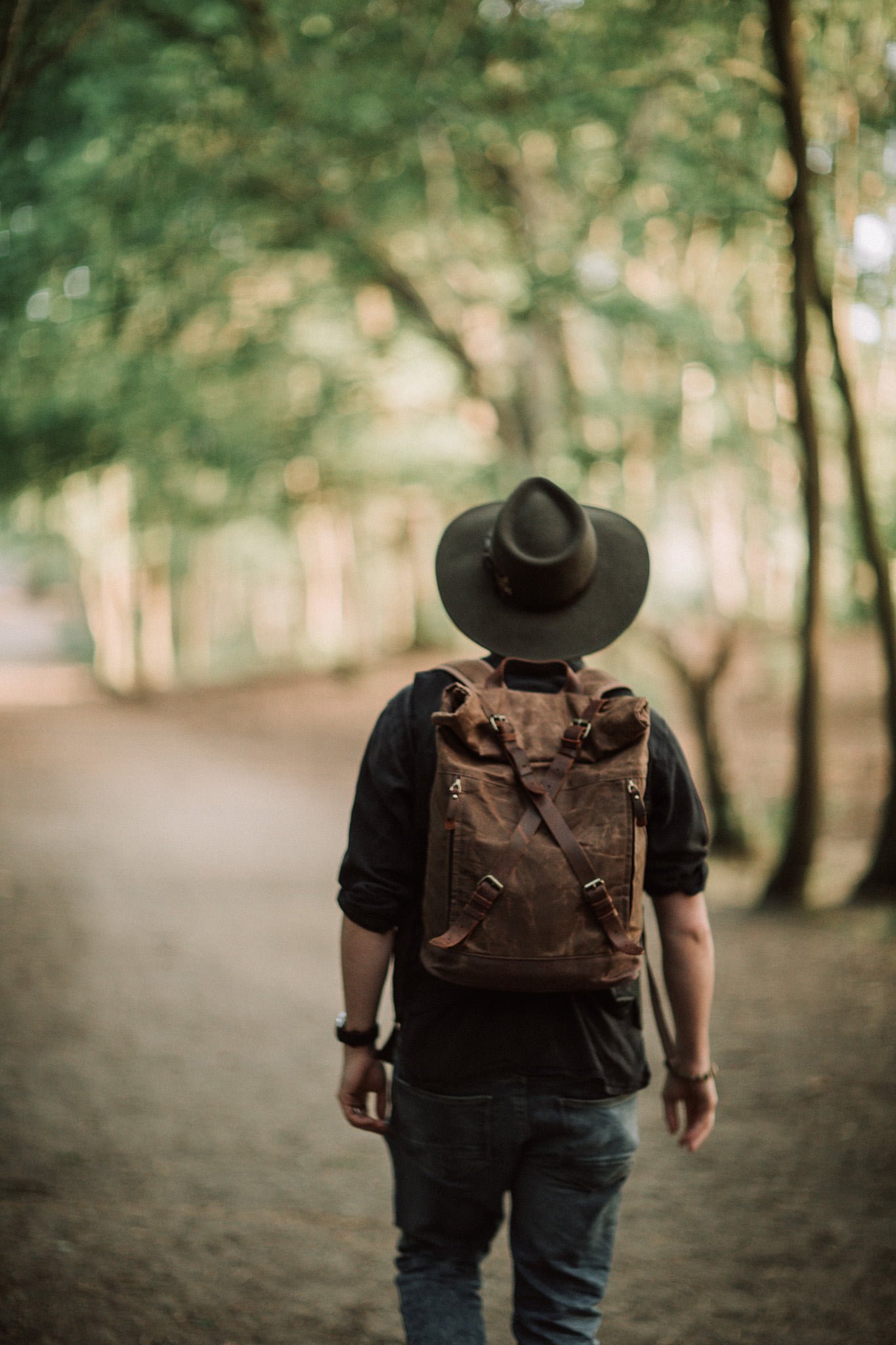 Waxed Cotton Canvas and Leather Backpack Rucksack - Menswear Denim Rugged Style Outfit Royden Park, Wirral, Merseyside - The Harlington in Sandstone by Oldfield - Photo by Samuel Mills