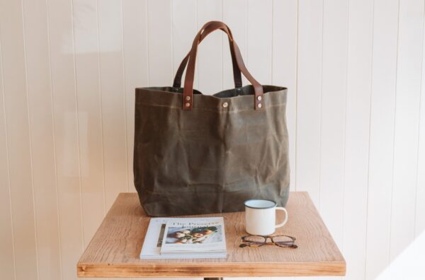 Waxed Cotton Canvas and Leather Tote Bag - Rugged Weatherproof Shoulder Hand Bag Tote - The Brierley Tote in Moss Green by Oldfield Waxed Cotton Canvas and Leather Tote Bag - Rugged Weatherproof Shoulder Hand Bag Tote - The Brierley Tote in Moss Green by Oldfield