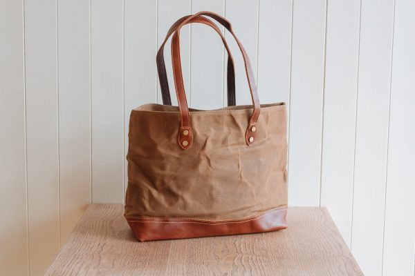 Waxed Cotton Canvas and Leather Tote Bag - Rugged Weatherproof Shoulder Hand Bag Tote - The Halstead Tote in Sandstone Brown by Oldfield
