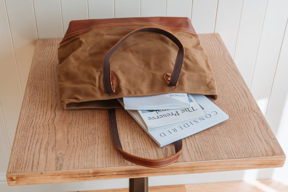 Waxed Cotton Canvas and Leather Tote Bag - Rugged Weatherproof Shoulder Hand Bag Tote - The Halstead Tote in Sandstone Brown by Oldfield