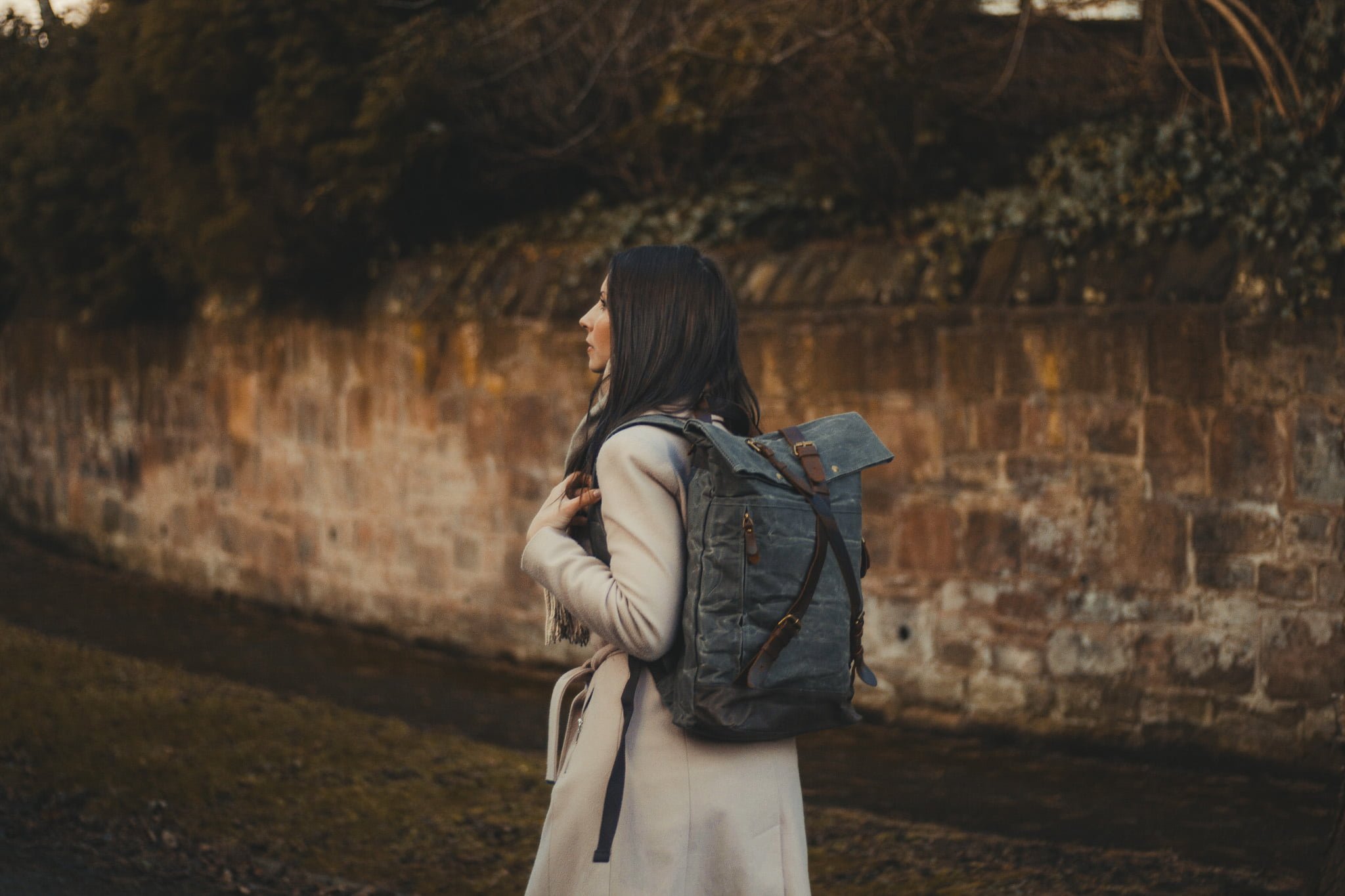 Waxed Cotton Canvas and Leather Backpack Rucksack - Women'sLadies Girls Backpack - Gemma InkSmudge Journals, Liverpool - The Harlington Backpack in Slate by Oldfield