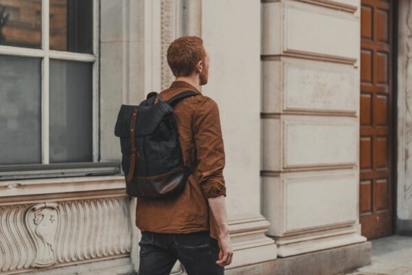 Waxed Cotton Canvas and Leather Backpack Rucksack - Menswear Denim Rugged Style Outfit - The Kingston in Graphite by Oldfield