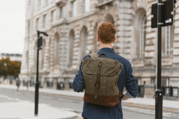 Waxed Canvas Backpack & Leather Rucksack - Weatherproof Commuter Laptop Backpack - Menswear Denim Rugged Style Flatlay - The Kingston in Moss by Oldfield