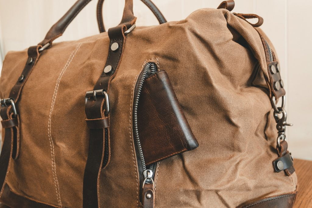 Waxed Cotton Canvas & Leather Weekender Bag - Menswear Denim Rugged Style Flatlay - The Ashdown by Oldfield