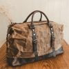 Waxed Canvas Weekender Bag & Leather Duffle Bag - Menswear Denim Rugged Style Flatlay - The Ashdown by Oldfield