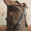 Waxed Canvas Backpack & Leather Roll Top Rucksack - Menswear Denim Rugged Style Flatlay - The Harlington in Sandstone by Oldfield