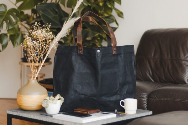 Waxed Cotton Canvas and Leather Tote Bag - Rugged Weatherproof Shoulder Hand Bag Tote - The Brierley Tote in Graphite Black by Oldfield