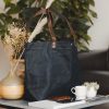 Waxed Cotton Canvas and Leather Tote Bag - Rugged Weatherproof Shoulder Hand Bag Tote - The Brierley Tote in Graphite Black by Oldfield