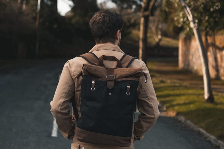 Waxed Canvas Backpack & Leather Rolltop Rucksack - Commuter Laptop Backpack - Menswear Denim Rugged Style Outfit - The Farnborough in Graphite by Oldfield