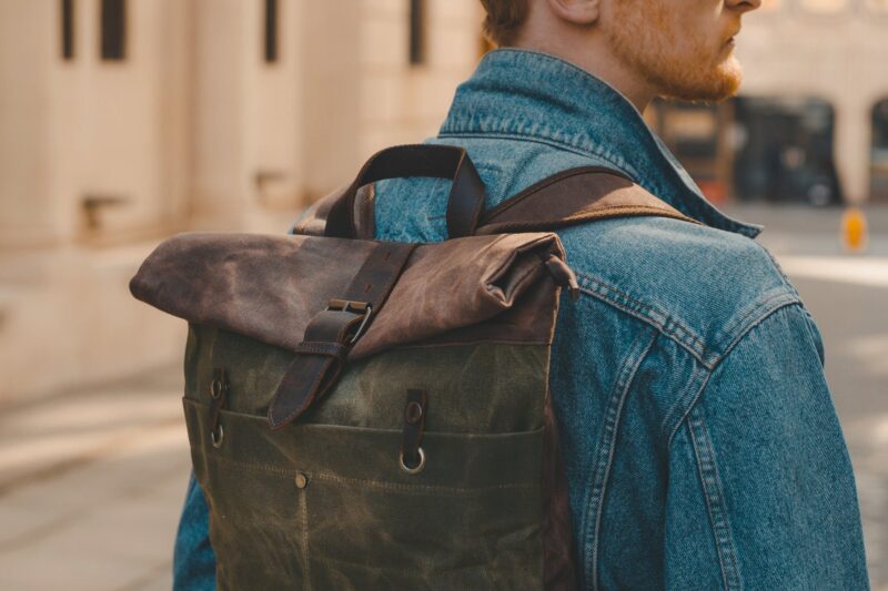 Waxed Cotton Canvas and Leather Backpack Rucksack - Menswear Denim Rugged Style Outfit - The Farnborough in Moss by Oldfield