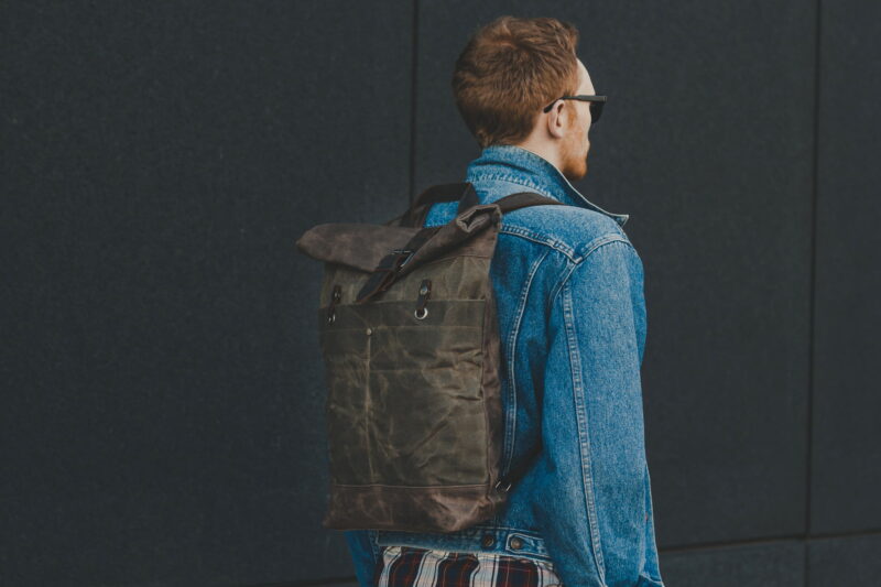 Waxed Cotton Canvas and Leather Backpack Rucksack - Menswear Denim Rugged Style Outfit - The Farnborough in Moss by Oldfield
