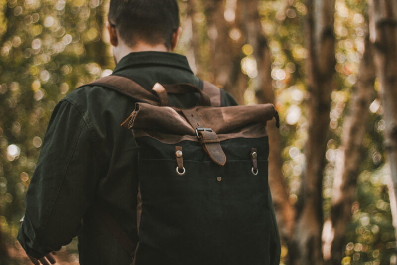 Waxed Cotton Canvas and Leather Backpack Rucksack - Menswear Denim Rugged Style Outfit - The Farnborough in Graphite by Oldfield
