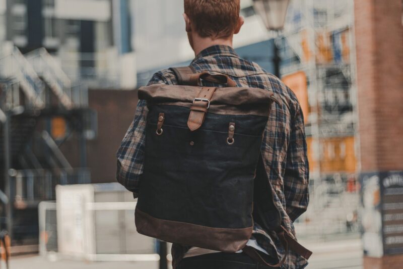 Waxed Cotton Canvas and Leather Backpack Rucksack - Menswear Denim Rugged Style Outfit - The Farnborough in Graphite by Oldfield