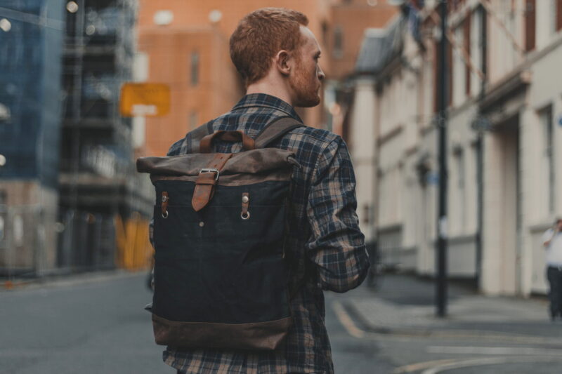 Waxed Cotton Canvas and Leather Backpack Rucksack - Menswear Denim Rugged Style Outfit - The Farnborough in Graphite by Oldfield