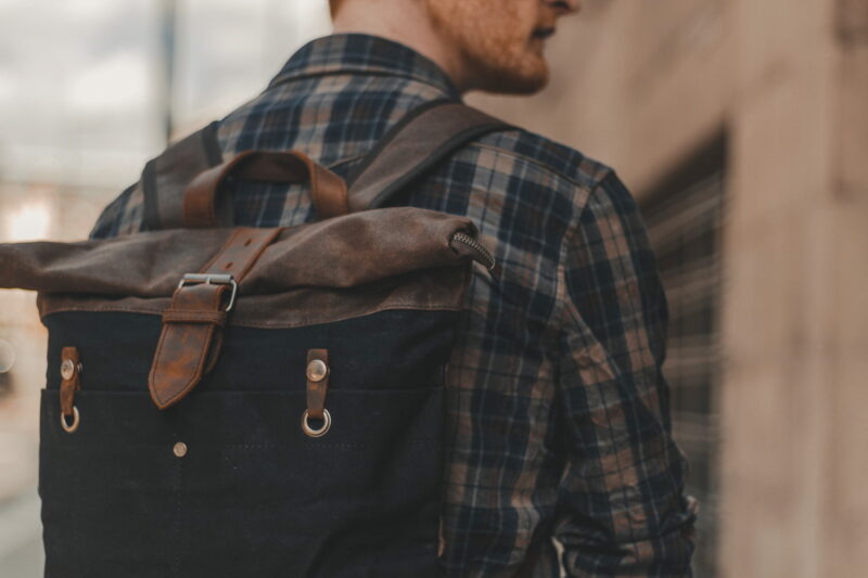 Waxed Cotton Canvas and Leather Backpack Rucksack - Menswear Denim Rugged Style Outfit - The Farnborough in Graphite by Oldfield