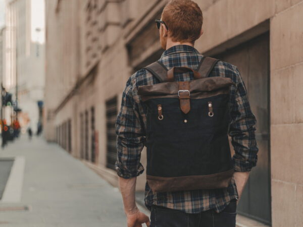 Waxed Cotton Canvas and Leather Backpack Rucksack - Menswear Denim Rugged Style Outfit - The Farnborough in Graphite by Oldfield