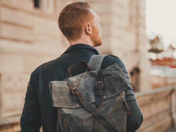 Waxed Cotton Canvas and Leather Backpack Rucksack - Menswear Denim Rugged Style Outfit - The Harlington in Slate by Oldfield