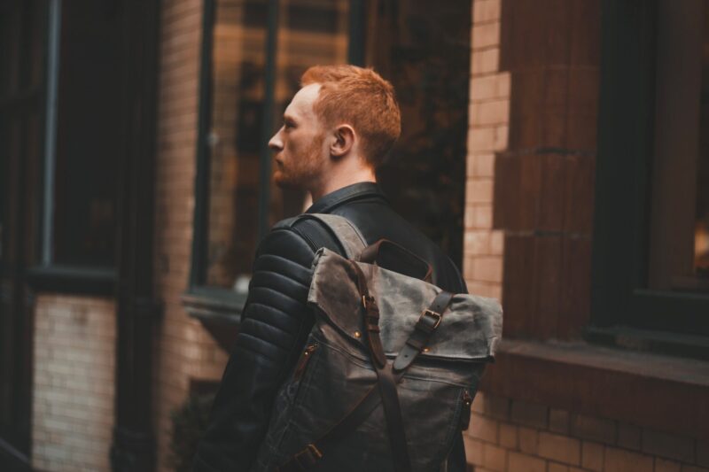Waxed Cotton Canvas and Leather Backpack Rucksack - Menswear Denim Rugged Style Outfit - The Harlington in Slate by Oldfield