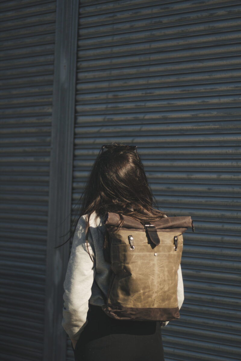 Waxed Cotton Canvas and Leather Backpack Rucksack - Mia Cathcart Liverpool Artist - The Farnborough in Moss by Oldfield