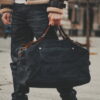 Waxed Cotton Canvas and Leather Duffle Bag Weekender Holdall - Menswear Denim Rugged Style Outfit - The Harkbridge in Graphite by Oldfield Waxed Cotton Canvas and Leather Duffle Bag Weekender Holdall - Menswear Denim Rugged Style Outfit - The Harkbridge in Graphite by Oldfield