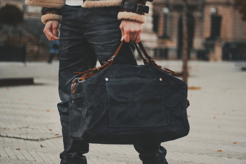 Waxed Cotton Canvas and Leather Duffle Bag Weekender Holdall - Menswear Denim Rugged Style Outfit - The Harkbridge in Graphite by Oldfield Waxed Cotton Canvas and Leather Duffle Bag Weekender Holdall - Menswear Denim Rugged Style Outfit - The Harkbridge in Graphite by Oldfield