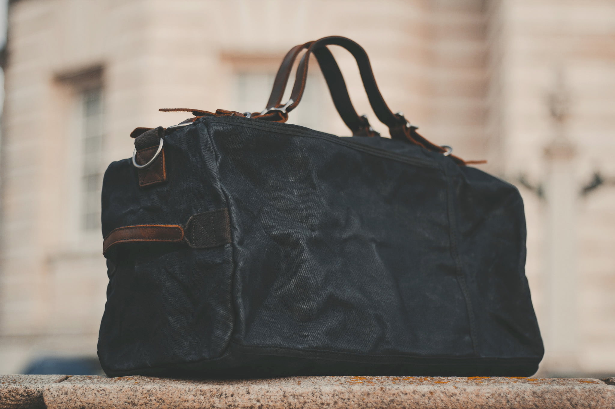 Waxed Cotton Canvas and Leather Duffle Bag Weekender Holdall - Menswear Denim Rugged Style Outfit - The Harkbridge in Graphite by Oldfield