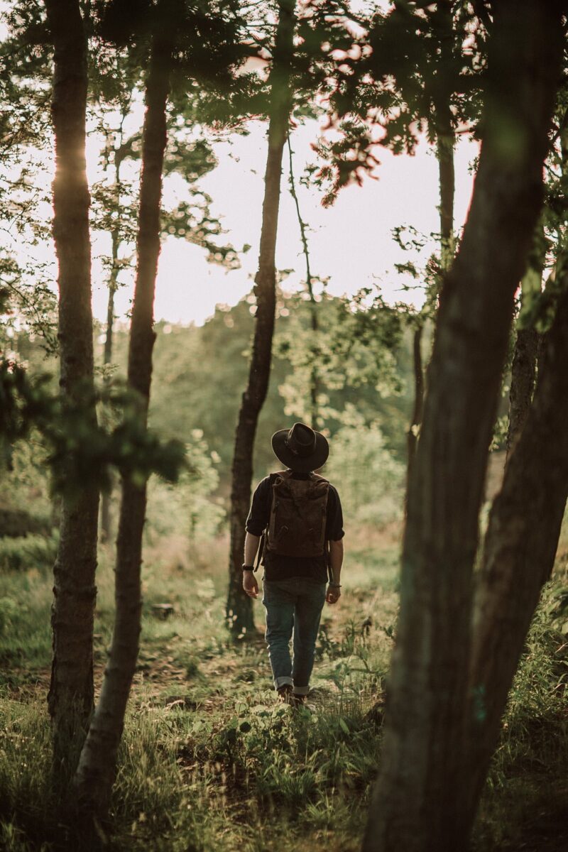 Waxed Cotton Canvas and Leather Backpack Rucksack - Menswear Denim Rugged Style Outfit Royden Park, Wirral, Merseyside - The Harlington in Sandstone by Oldfield - Photo by Samuel Mills