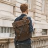 Waxed Cotton Canvas and Leather Backpack Rucksack - Menswear Denim Leather Boots Heritage Rugged Style Flatlay - The Harlington in Sandstone by Oldfield