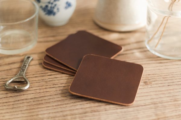 Leather Coffee Beer Wine Whisky Glass Coasters - Luxury Premium Grade Leather - Home Design Decor - Buttero Leather Drinks Coasters by Oldfield