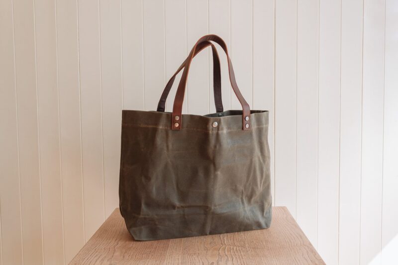 Waxed Cotton Canvas and Leather Tote Bag - Rugged Weatherproof Shoulder Hand Bag Tote - The Brierley Tote in Moss Green by Oldfield