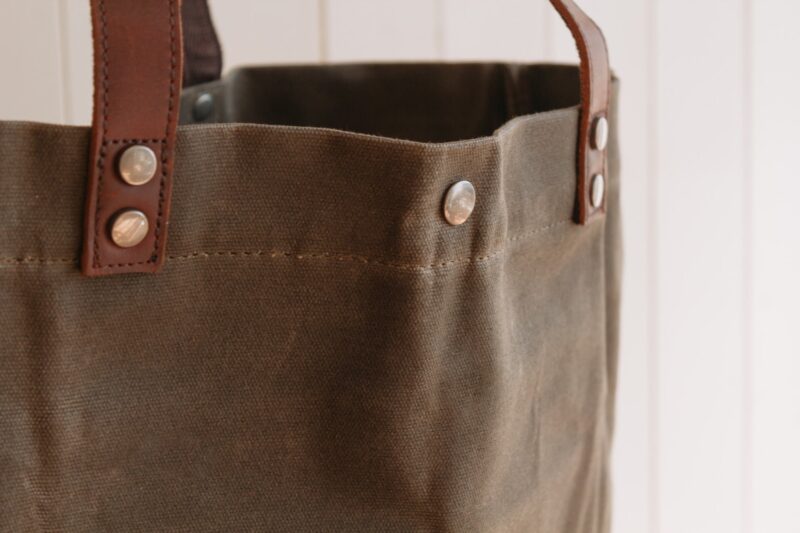 Waxed Cotton Canvas and Leather Tote Bag - Rugged Weatherproof Shoulder Hand Bag Tote - The Brierley Tote in Moss Green by Oldfield