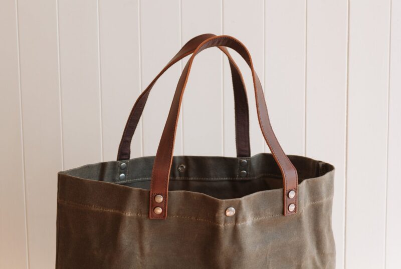 Waxed Cotton Canvas and Leather Tote Bag - Rugged Weatherproof Shoulder Hand Bag Tote - The Brierley Tote in Moss Green by Oldfield