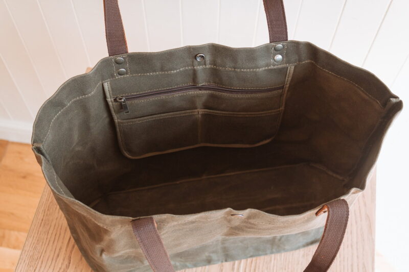 Waxed Cotton Canvas and Leather Tote Bag - Rugged Weatherproof Shoulder Hand Bag Tote - The Brierley Tote in Moss Green by Oldfield