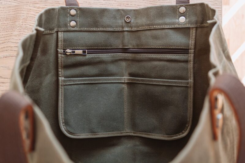 Waxed Cotton Canvas and Leather Tote Bag - Rugged Weatherproof Shoulder Hand Bag Tote - The Brierley Tote in Moss Green by Oldfield