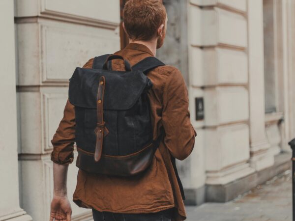 Waxed Cotton Canvas and Leather Backpack Rucksack - Menswear Denim Rugged Style Outfit - The Kingston in Graphite by Oldfield