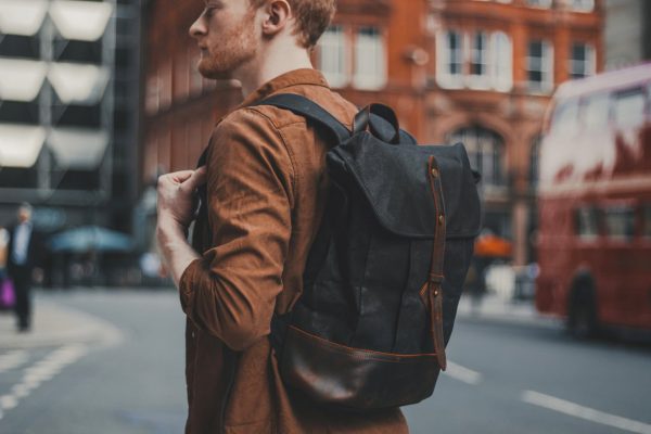 Waxed Cotton Canvas and Leather Backpack Rucksack - Menswear Denim Rugged Style Outfit - The Kingston in Graphite by Oldfield