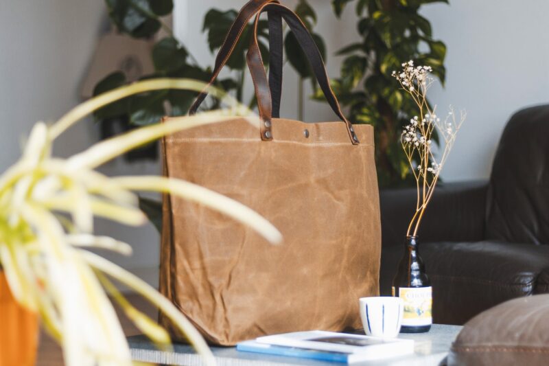 Waxed Cotton Canvas and Leather Tote Bag - Rugged Weatherproof Shoulder Hand Bag Tote - The Brierley Tote in Moss Green by Oldfield