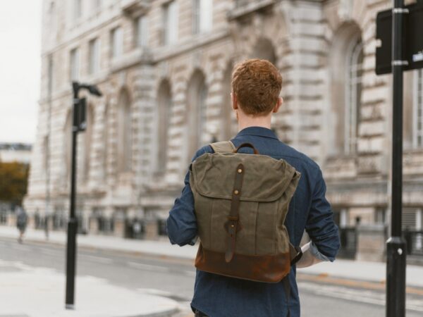 Waxed Canvas Backpack & Leather Rucksack - Weatherproof Commuter Laptop Backpack - Menswear Denim Rugged Style Flatlay - The Kingston in Moss by Oldfield
