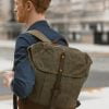 Waxed Cotton Canvas and Leather Backpack Rucksack - Menswear Outfit Denim Leather Boots Heritage Rugged Style - The Kingston in Moss by Oldfield
