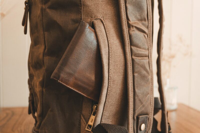 Waxed Canvas Backpack & Leather Roll Top Rucksack - Menswear Denim Rugged Style Flatlay - The Harlington in Sandstone by Oldfield