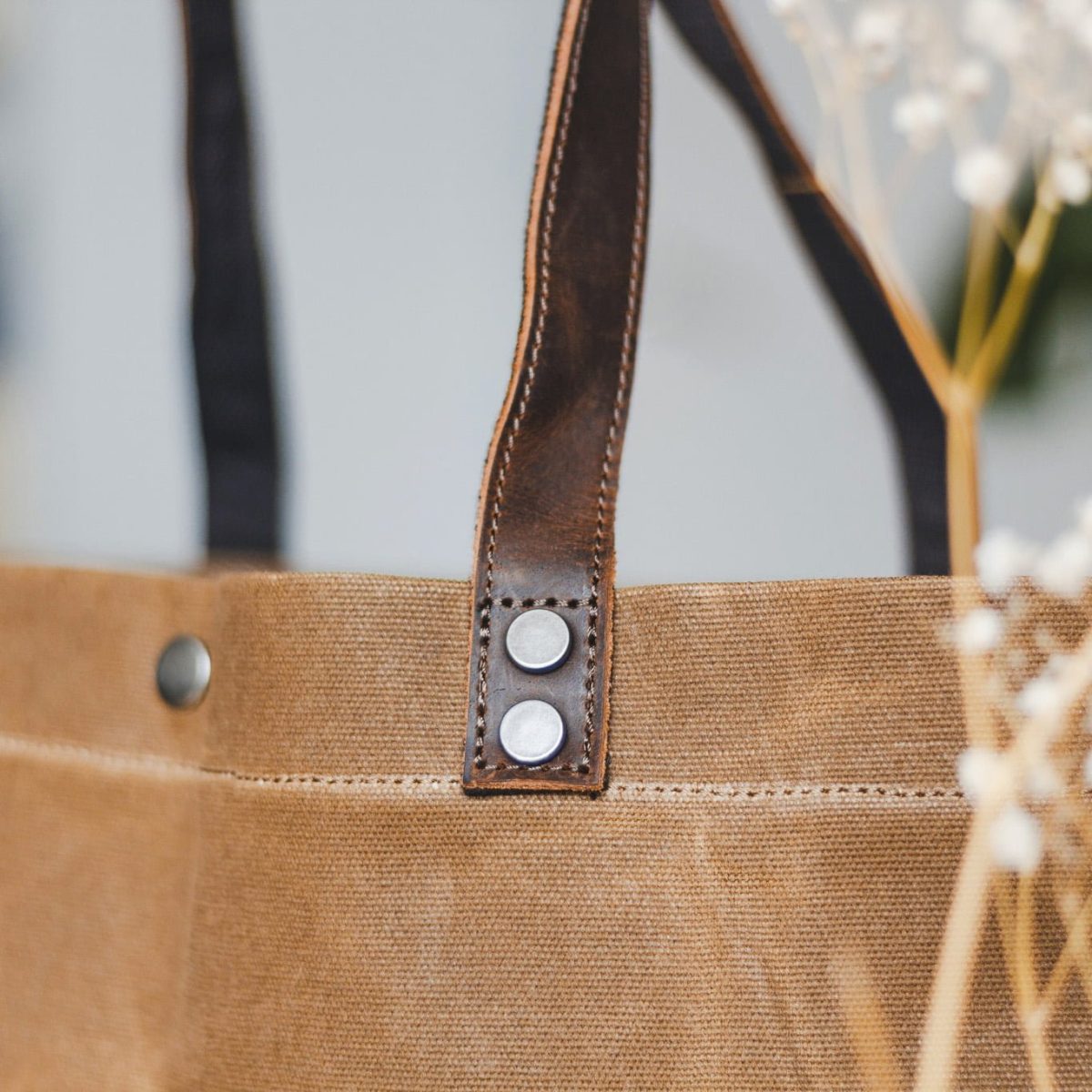 Waxed Canvas & Leather Tote Bag - Brierley Tote in Sandstone Brown by Oldfield Workshop (3 GA)