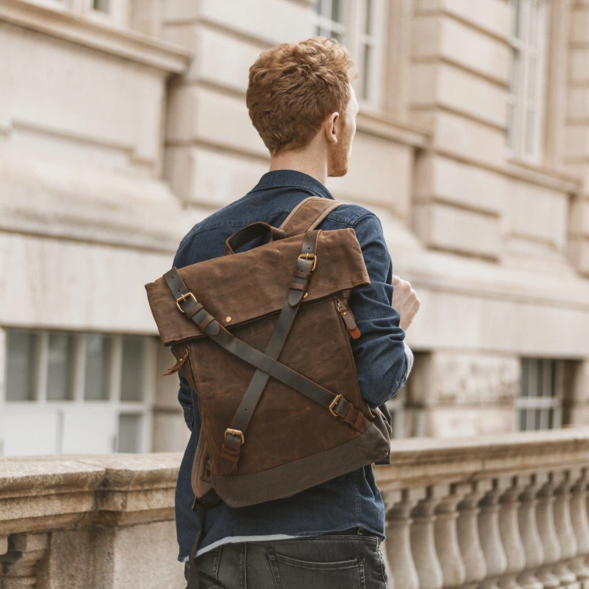 Waxed Canvas & Leather Backpack - Harlington in Sandstone Brown by Oldfield Workshop (11 GA)