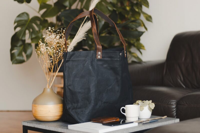 Waxed Cotton Canvas and Leather Tote Bag - Rugged Weatherproof Shoulder Hand Bag Tote - The Brierley Tote in Graphite Black by Oldfield