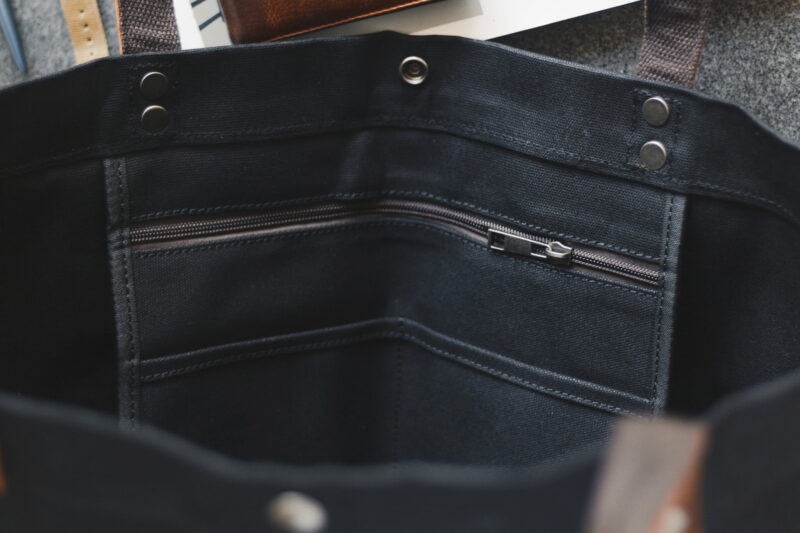 Waxed Cotton Canvas and Leather Tote Bag - Rugged Weatherproof Shoulder Hand Bag Tote - The Brierley Tote in Graphite Black by Oldfield