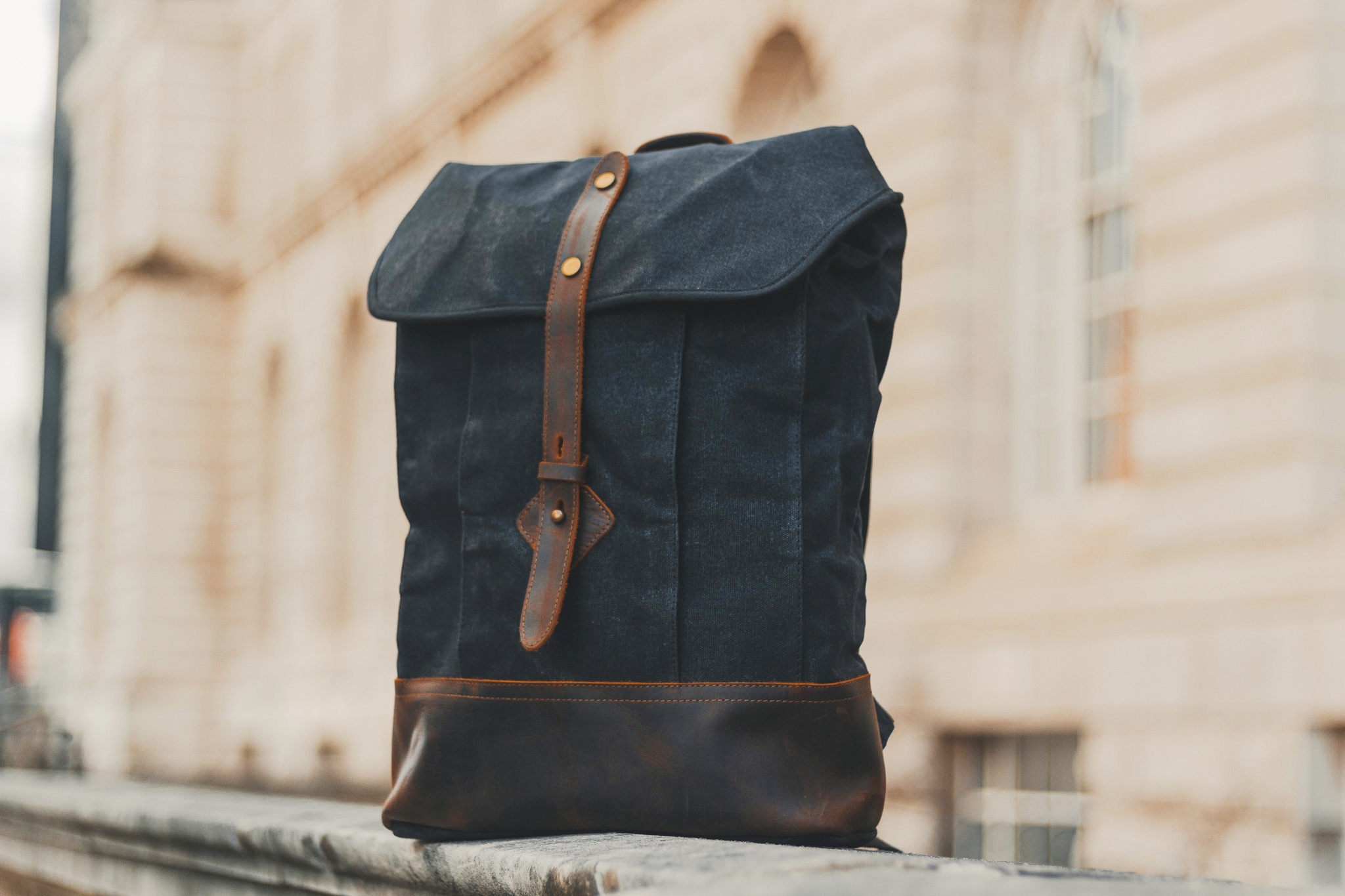 Waxed-Canvas-Leather-Backpack-Kingston-in-Graphite-Black-by-Oldfield-Workshop